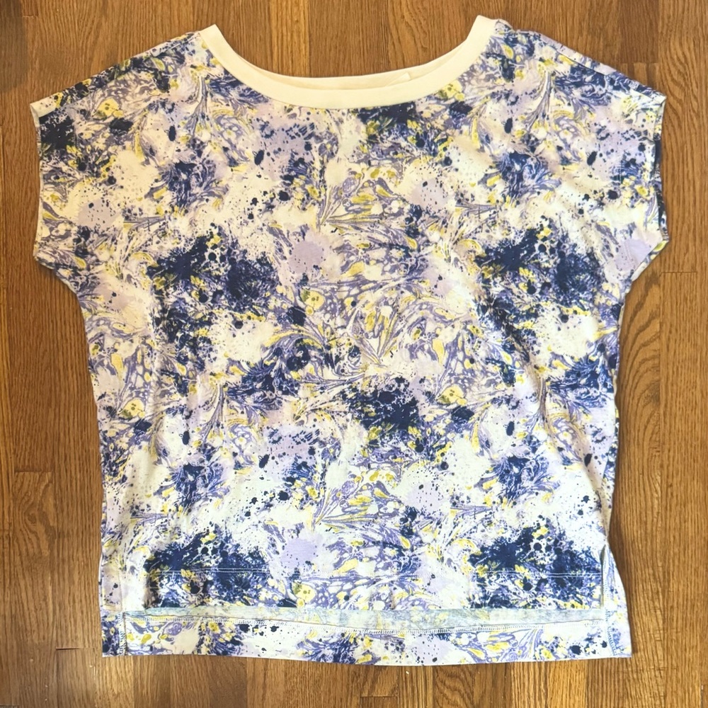 Anthropologie M Blue Purple Yellow Boxy Tee Never Worn No Tags
